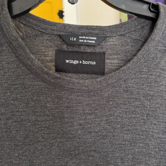 Wings + Horns T-Shirt Mens Large Medium Slub Dark Heathered Shirt Made in Canada - Picture 3 of 6